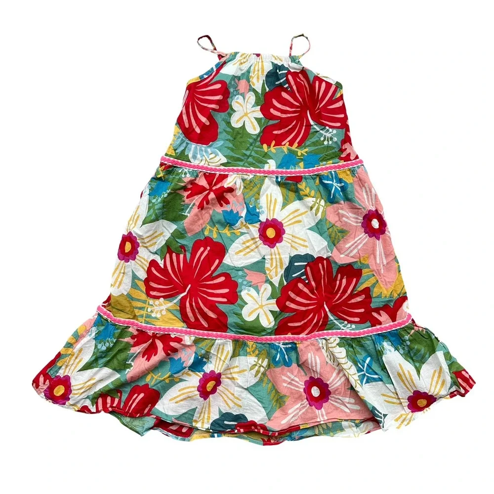 Kidpik Tiered Dress Size Small 7/8 Multi Cotton Lively Tropical Floral Casual